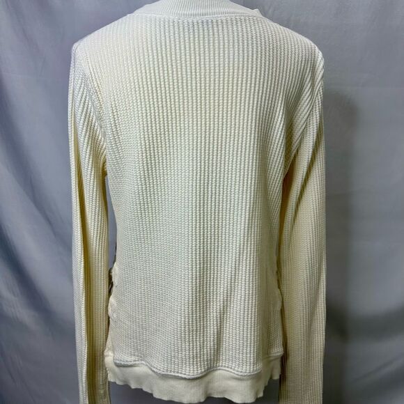 Free People FP One Interlaken Side Tie White L/S Waffle Thermal Knit Top Sz XL - Picture 7 of 12
